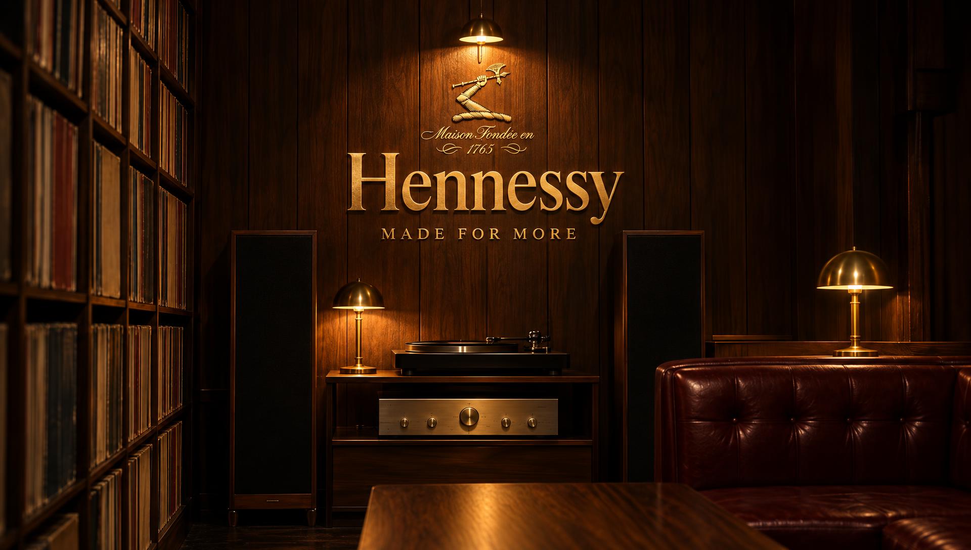 Hennessy end card gilded on a walnut panel